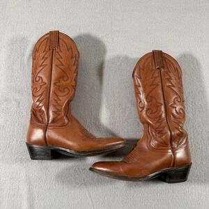 Vintage Dan Post Brown Leather Cowboy Boots Western Rodeo Made in USA 7D